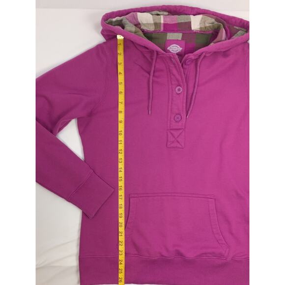Dickies Hoodie Womens Large Purple Pullover 3 Button Neck Plaid Lining - Picture 8 of 10